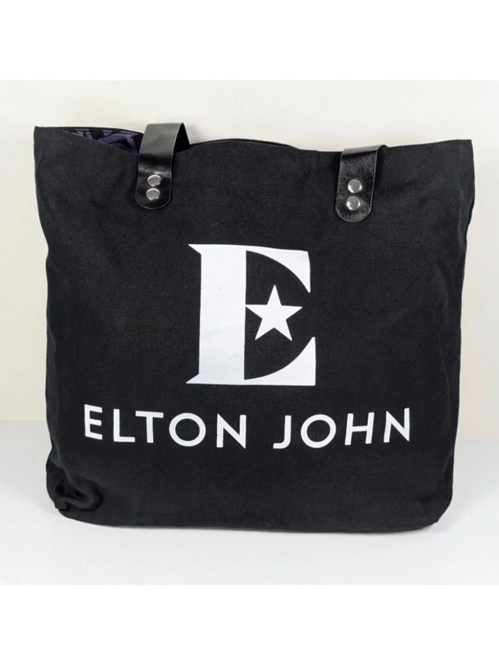Elton John Tote Bag Black Lined Farewell Yellow Brick Road Tour VIP Black Canvas